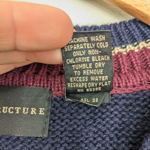 Structure Sweater Vest Mens L Blue Green Maroon 90s Vintage Stripe V-Neck Prep - Picture 9 of 9